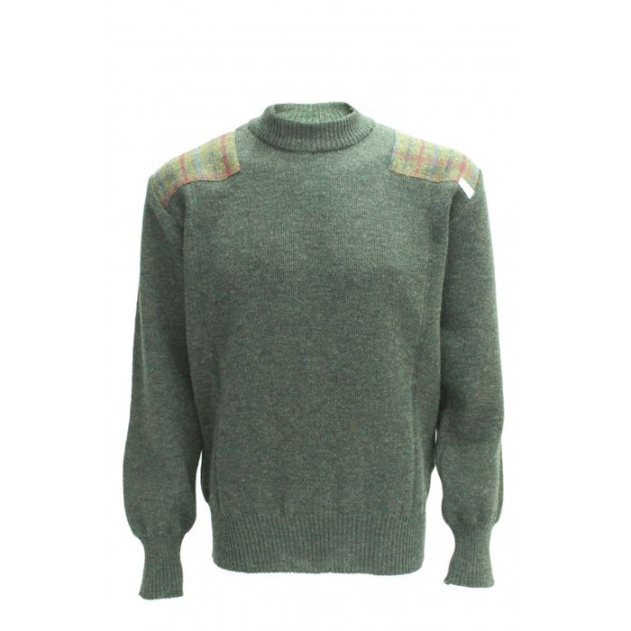 Drover- Crew neck sweater with Harris Tweed patches